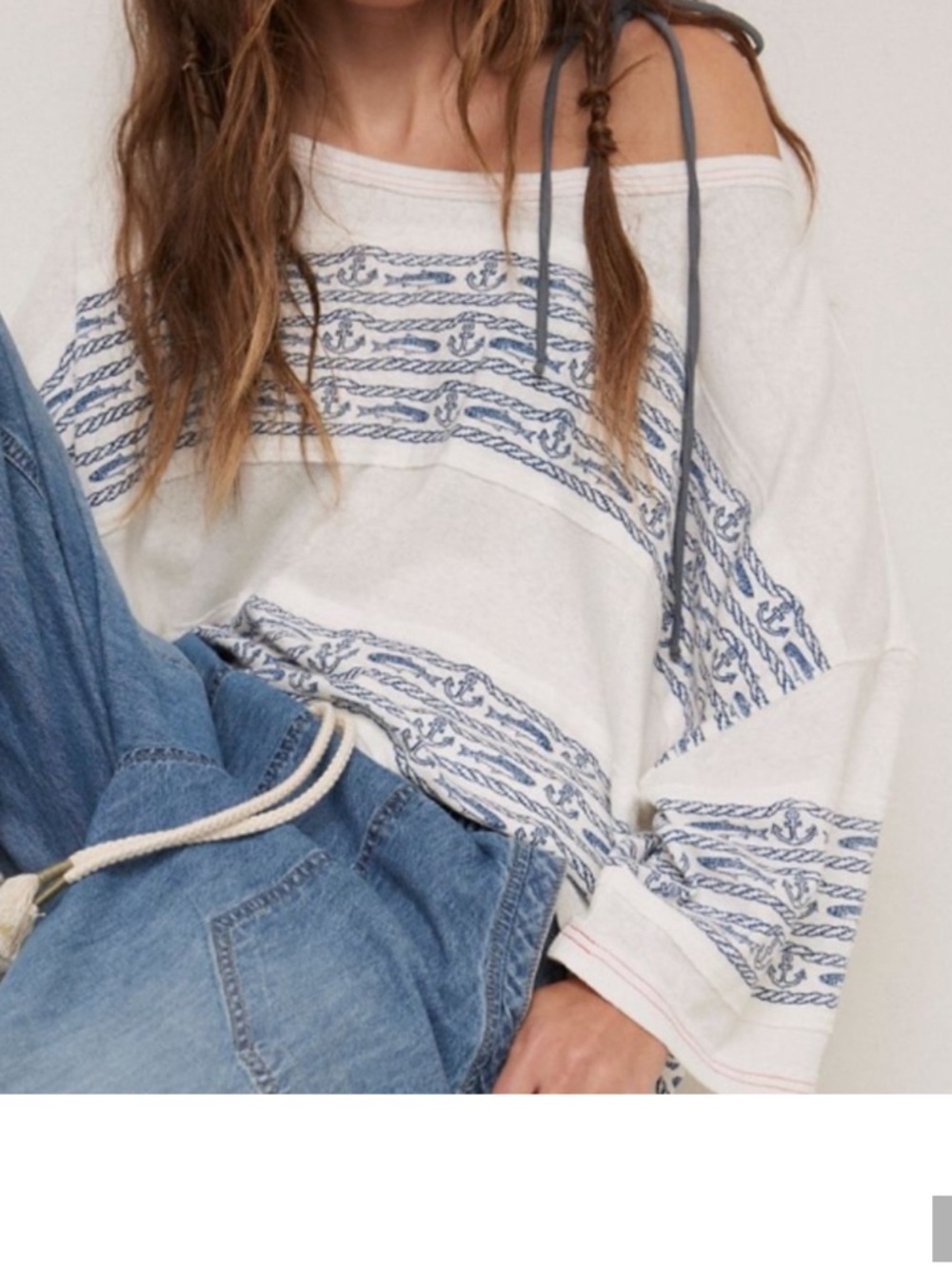 FREE PEOPLE HIGH SEAS TOP LARGE WHITE BLUE COMBO